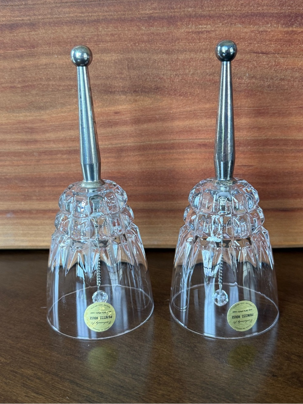 Princess House Clear Crystal Dinner Bells with Silver Handles - Pair